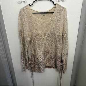 KNOX ROSE beige long sleeve sweater with tie detail|| Size XL
